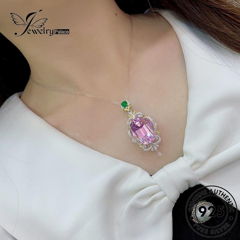 Jewelrypalace Berlebihan Wanita925 Kristal Asli Kalung Pink Bentuk Berlian Perak Telur N1400