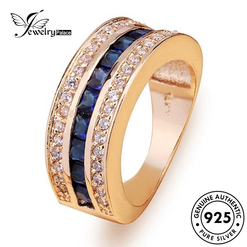 JEWELRYPALACE 925 Murni Cincin Aksesori Square Original Sterling Wanita Retro Sapphire Silver Asli Kawin Silver Perak Nikah korea Perhiasan R56