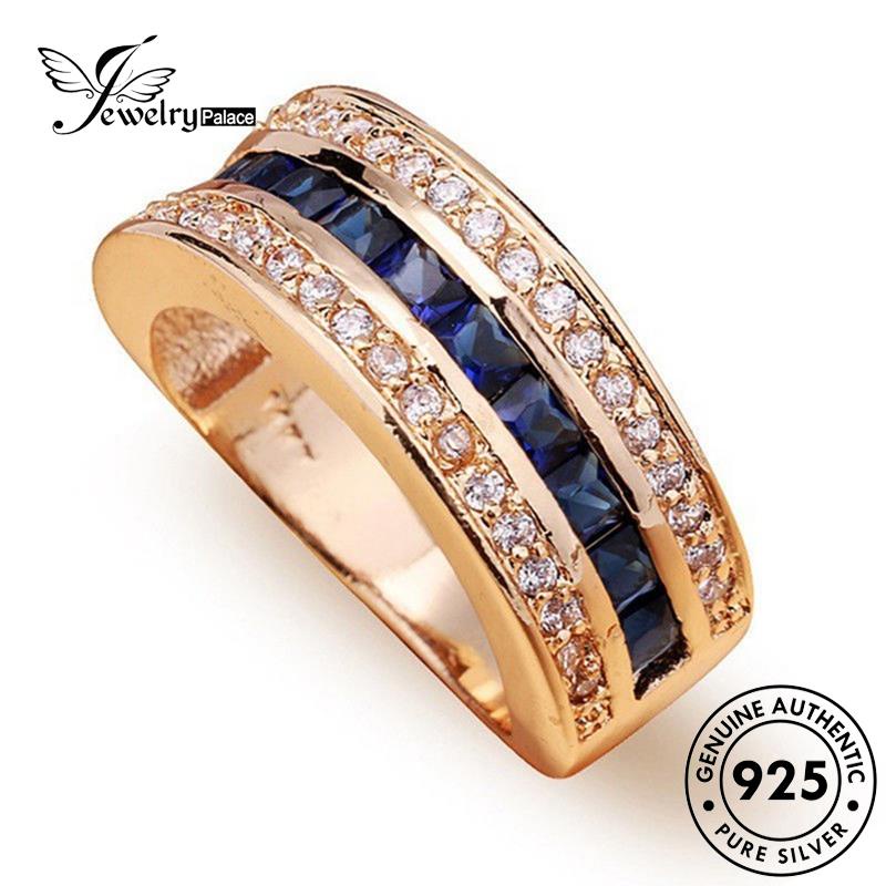 JEWELRYPALACE 925 Murni Cincin Aksesori Square Original Sterling Wanita Retro Sapphire Silver Asli Kawin Silver Perak Nikah korea Perhiasan R56