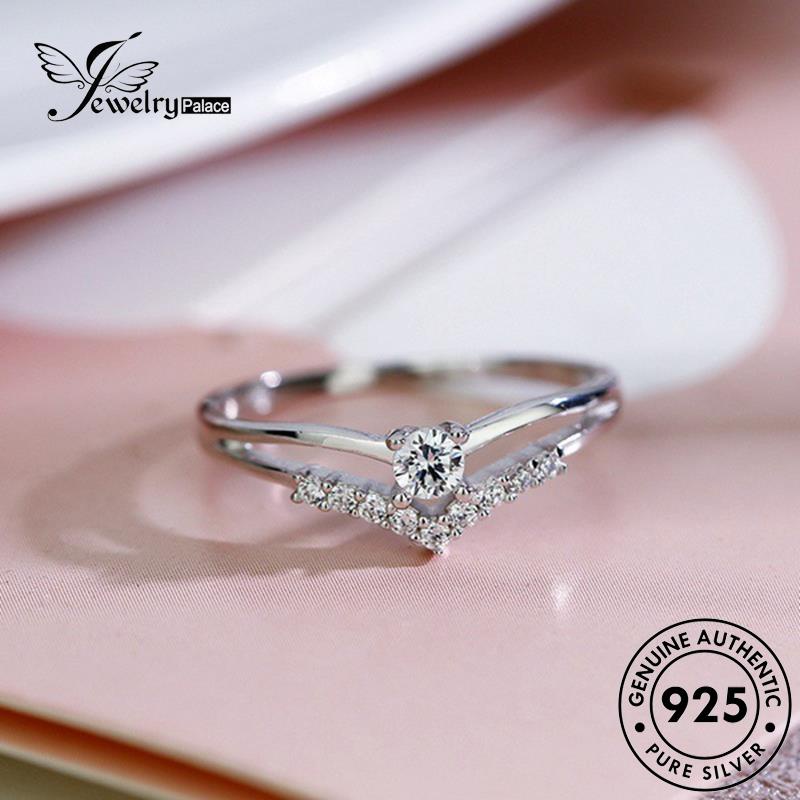 JEWELRYPALACE Diamond Original Sterling Aksesori Murni Asli Cincin Moissanite Silver Nikah Perak Fashion V Wanita Shape korea Silver Kawin 925 Perhiasan R122