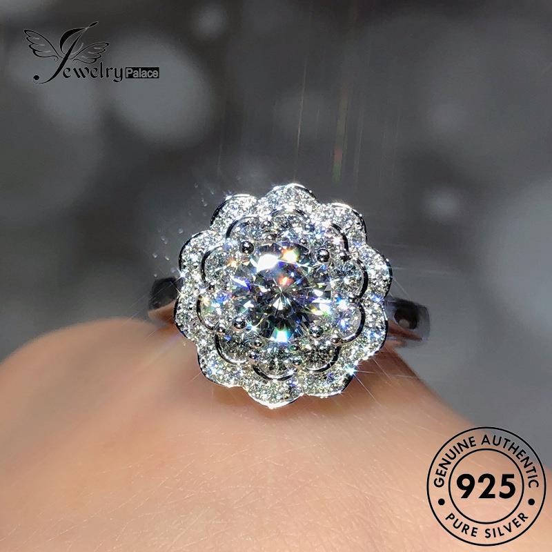 JEWELRYPALACE Nikah Original Wanita Sterling Flower Murni Asli korea 925 Aksesori Silver Cincin Kawin Moissanite Diamond Personality Perak Perhiasan Silver R111