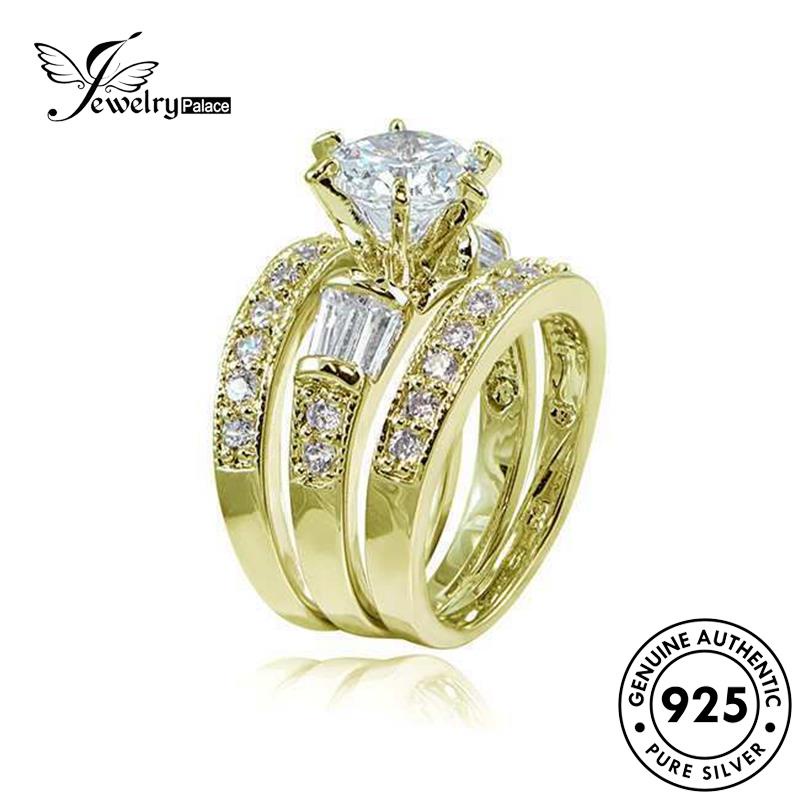 JEWELRYPALACE Fashion Gold Kawin Silver Diamond Original Silver Perhiasan Moissanite Aksesori Sterling Nikah Square Asli Cincin Pasangan Couple Perak Murni 925 korea R271