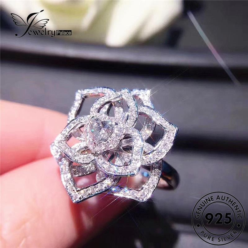 JEWELRYPALACE Cincin Silver 925 Perak Asli Rose Perhiasan Murni korea Kawin Moissanite Sterling Silver Diamond Fashion Original Aksesori Wanita Nikah R297