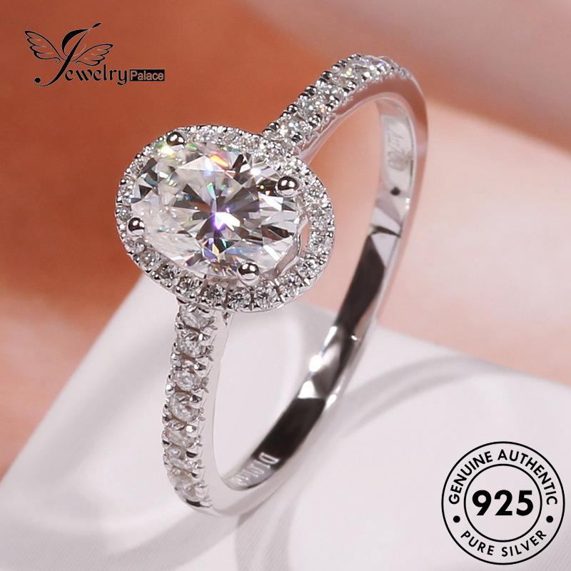 JEWELRYPALACE Cincin Moissanite Silver 925 Sterling Silver Perak Kawin Perhiasan Diamond Fashion Aksesori Oval Asli Wanita korea Nikah Murni Original R307