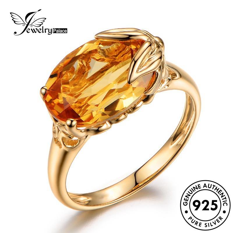 JEWELRYPALACE Aksesori Wanita Cincin Murni Oval Nikah Asli Gold Silver Citrine 925 Silver Original Sterling Kawin Perhiasan Perak korea Personality R201