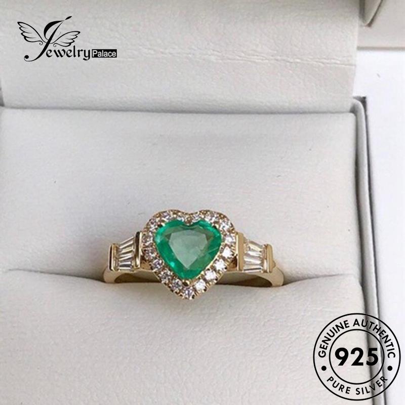 JEWELRYPALACE Asli Silver Perak Sterling Heart Kawin 925 Gold korea Nikah Wanita Emerald Retro Murni Perhiasan Silver Original Aksesori Cincin R397