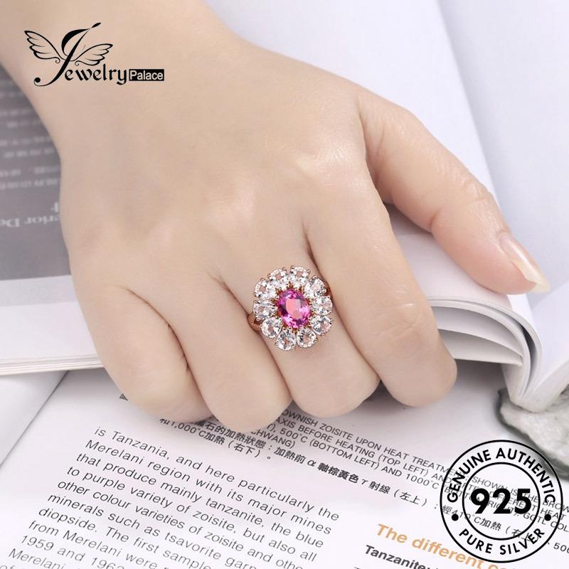 JEWELRYPALACE Diamond Perhiasan 925 Pink Wanita Gold Creative Aksesori Silver Silver Kawin Asli Crystal Cincin Murni Flowers Perak Nikah Sterling korea Original R650