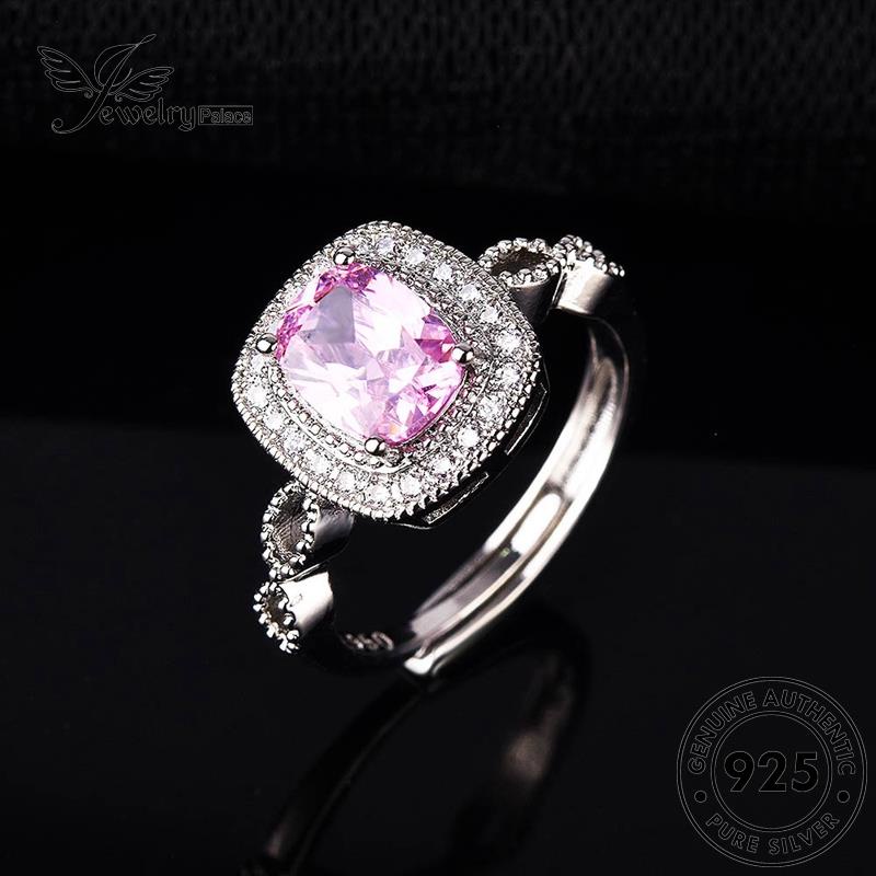 JEWELRYPALACE 925 Perhiasan Diamond Original Asli Square Wanita Murni Cincin Aksesori Perak Pink Kawin Simple Silver Nikah Silver korea Crystal Sterling R788