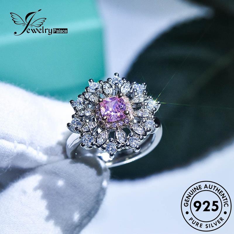 Jewelrypalace Berlian Mewah Snowflake Asli Wanita925 Pink Kristal Cincin Perak R793