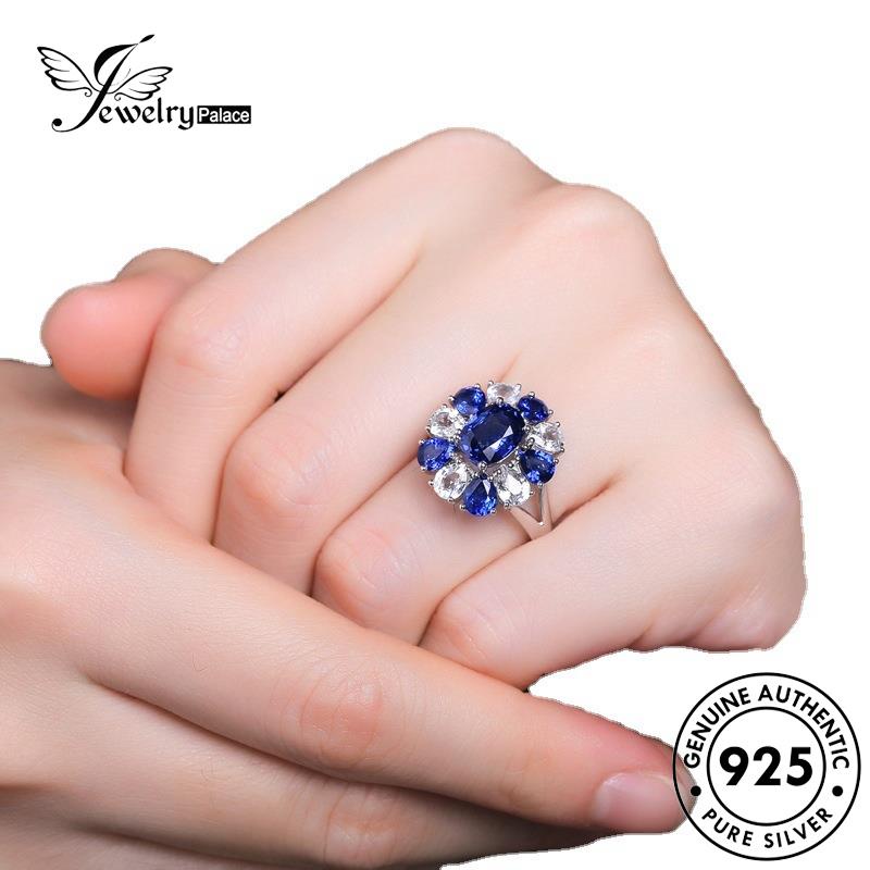 JEWELRYPALACE Aksesori 925 Original Flowers Perhiasan Sapphire Nikah Creative Silver Sterling Kawin Asli Wanita Silver Perak Cincin korea Murni R817