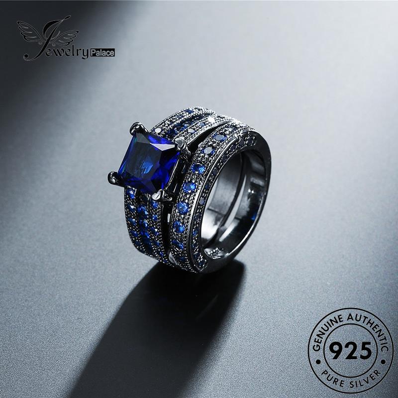 JEWELRYPALACE Pasangan Asli Aksesori Square Silver Obsidian Sterling korea Perhiasan Murni Diamond Perak Original Couple 925 Personality Kawin Nikah Silver Black Cincin R725