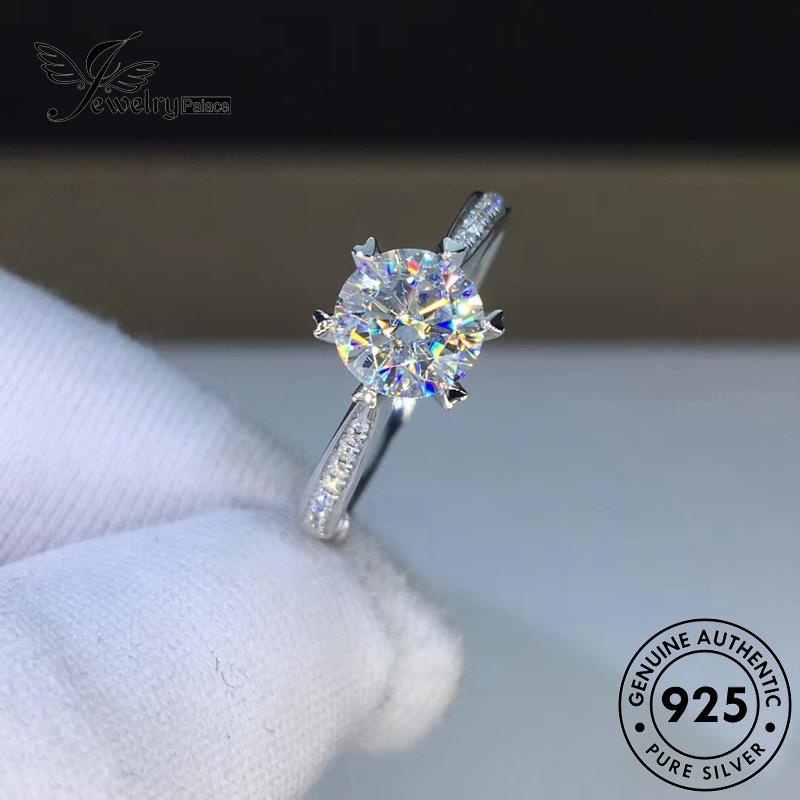 JEWELRYPALACE Sterling Wanita Silver Aksesori Moissanite Original Perak Claw Nikah Asli Diamond Murni korea Silver Six Kawin Classic Perhiasan 925 Cincin R757