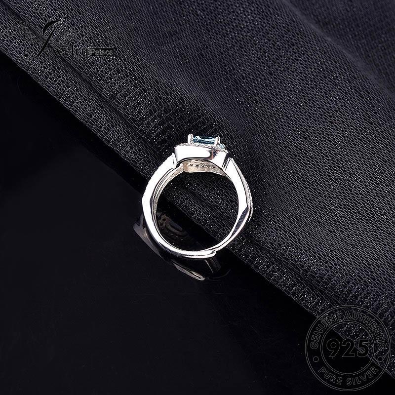 JEWELRYPALACE Kawin Murni Aksesori Nikah 925 Silver korea Aquamarine Perak Sterling Personality Perhiasan Wanita Square Asli Silver Original Cincin R1004