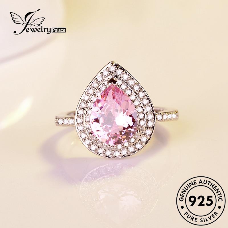 JEWELRYPALACE Classic Sterling Crystal Pink Perak Silver korea Murni Teardrop Asli 925 Wanita Original Diamond Silver Kawin Nikah Cincin Perhiasan Aksesori R879