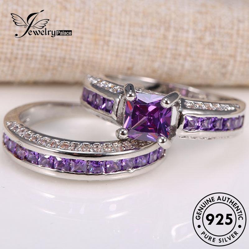 JEWELRYPALACE Asli Pasangan Amethyst Sterling Simple Original Square Silver Cincin 925 Aksesori Perhiasan Perak Nikah Kawin korea Silver Couple Murni R901