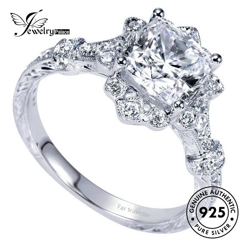 JEWELRYPALACE Cincin Kawin korea 925 Nikah Silver Square Perhiasan Perak Moissanite Aksesori Wanita Murni Original Diamond Asli Sterling Simple Silver R1133