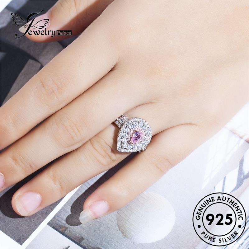 JEWELRYPALACE Silver Crystal Silver Perhiasan 925 Sterling Nikah Personalized Kawin Drop Pink Murni Aksesori Cincin Perak Water Diamond Asli korea Original Wanita R1148