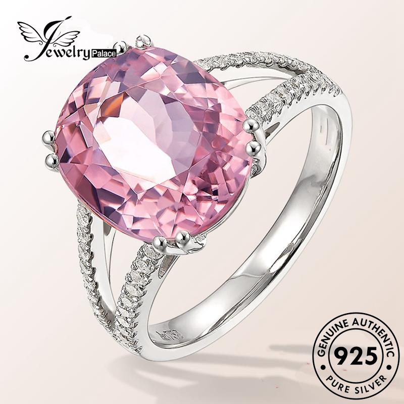 JEWELRYPALACE Asli Diamond Murni Oval Crystal Silver Sterling Nikah Pink Kawin korea Cincin Wanita 925 Perak Aksesori Original Silver Perhiasan Simple R1673