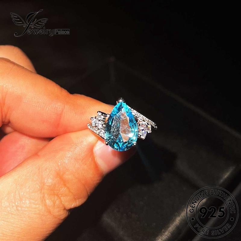 JEWELRYPALACE Murni Silver Cincin Kawin Aksesori Sterling Aquamarine Silver Asli 925 Shape Drop Original Nikah korea Perak Perhiasan Wanita Simple R1842