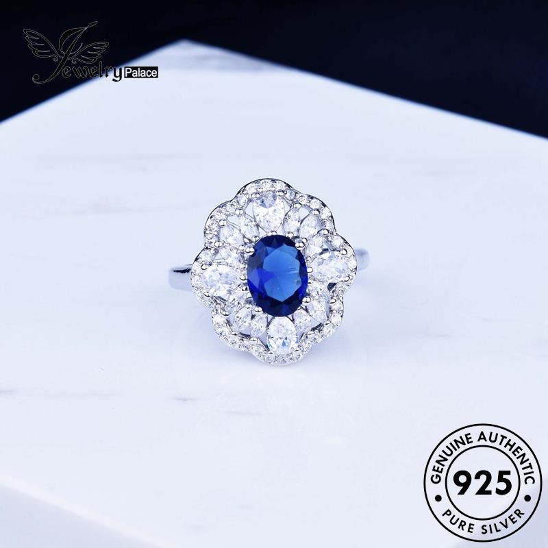 JEWELRYPALACE Cincin Original Perhiasan Silver Flower Nikah Wanita korea Perak Silver Aksesori Asli Sterling 925 Murni Personality Sapphire Kawin R1843