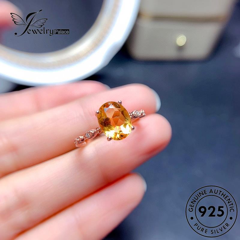 JEWELRYPALACE Aksesori korea Nikah Original Asli Citrine Silver Murni Classic Perak Silver Oval Perhiasan Sterling Gold Wanita Cincin 925 Kawin R1864