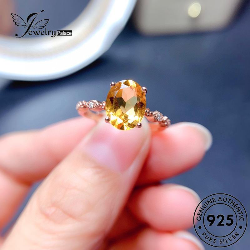 JEWELRYPALACE Aksesori korea Nikah Original Asli Citrine Silver Murni Classic Perak Silver Oval Perhiasan Sterling Gold Wanita Cincin 925 Kawin R1864