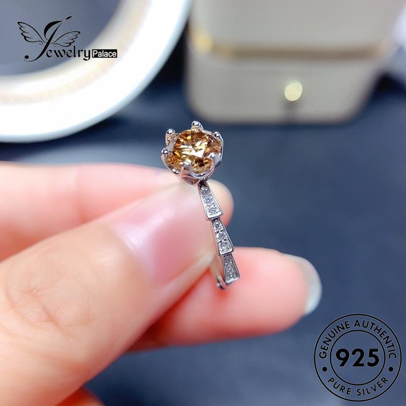 JEWELRYPALACE Aksesori Perak Wanita Asli Original Citrine Nikah Perhiasan 925 Sterling Silver Silver Classic korea Cincin Murni Kawin Six Claw R1868