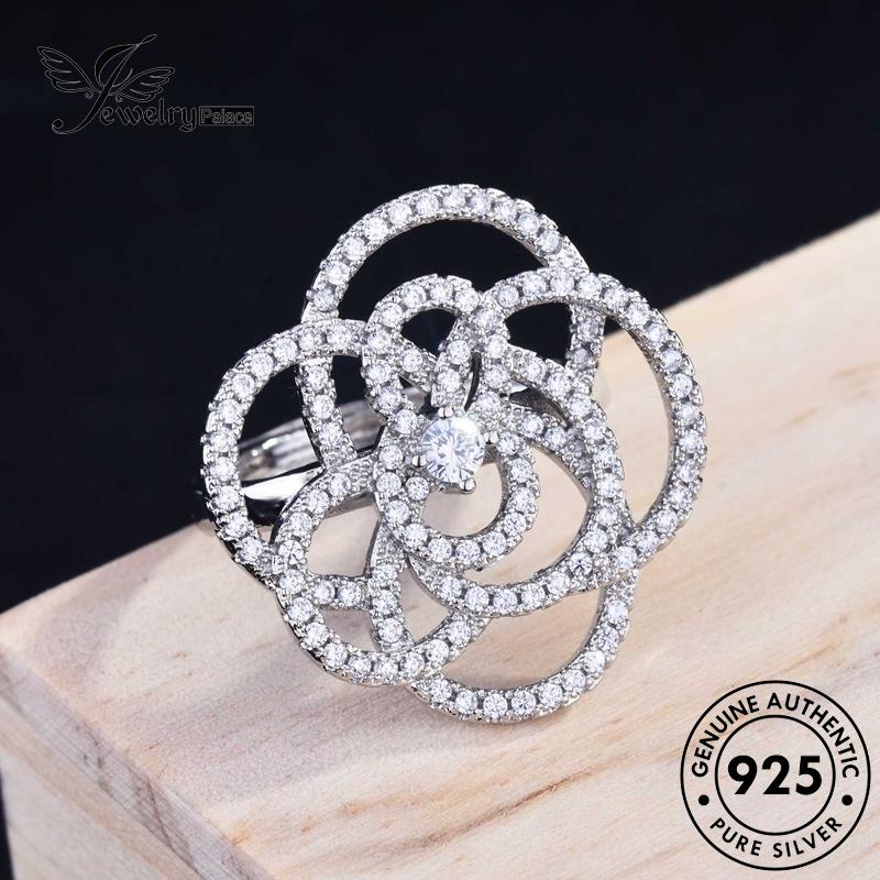 JEWELRYPALACE Perhiasan Silver Personality Cincin Aksesori Silver Perak Camellia Sterling Moissanite Original Asli Wanita Diamond Kawin Murni korea 925 Nikah R1891