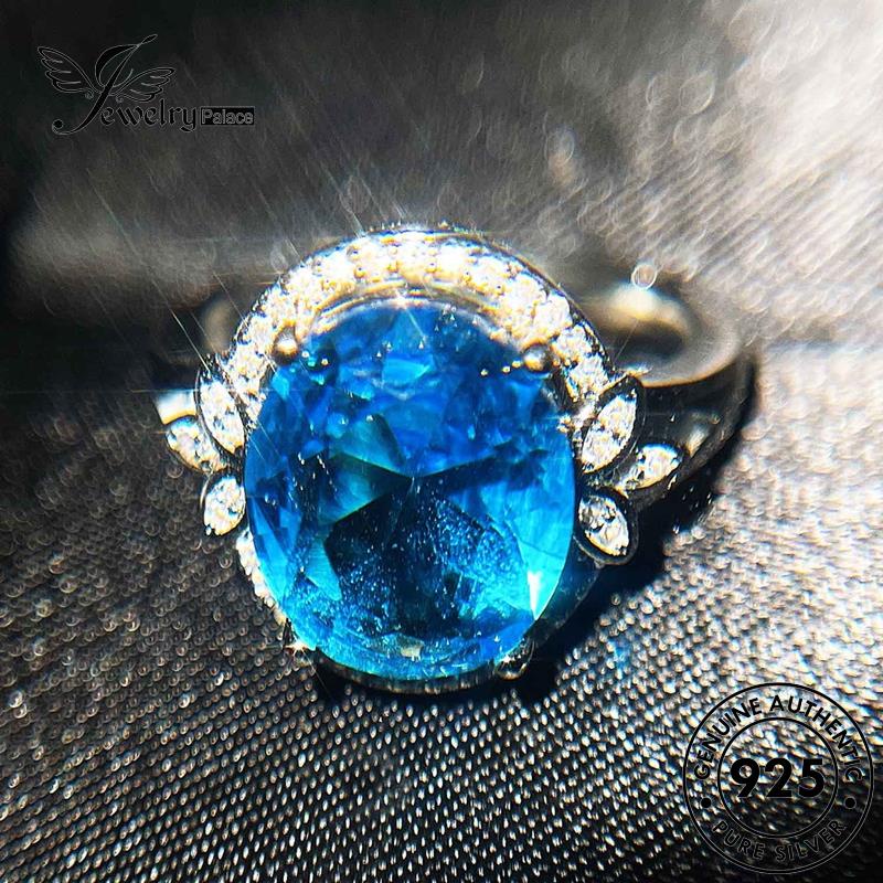 JEWELRYPALACE Aksesori Silver korea Asli Oval Sterling Nikah Kawin Perak Aquamarine Wanita 925 Perhiasan Silver Original Cincin Classic Murni R1927