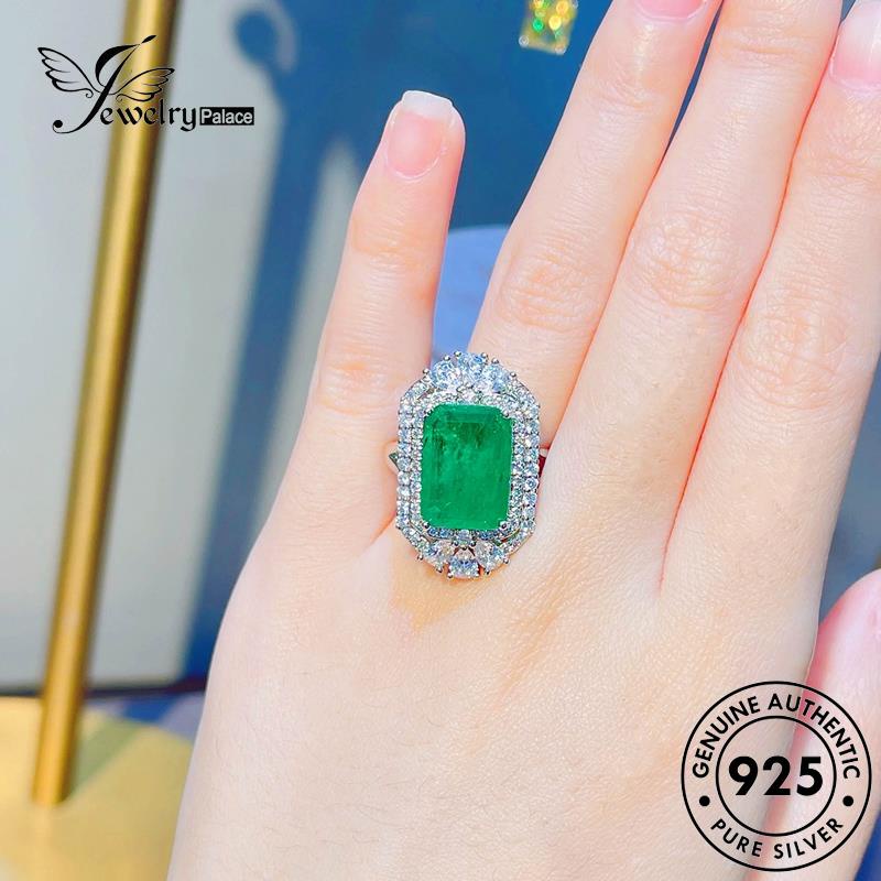 JEWELRYPALACE Murni Square Perak Sterling Silver Retro Cincin Original Nikah Asli Aksesori Kawin Perhiasan Wanita 925 korea Silver Emerald R2117