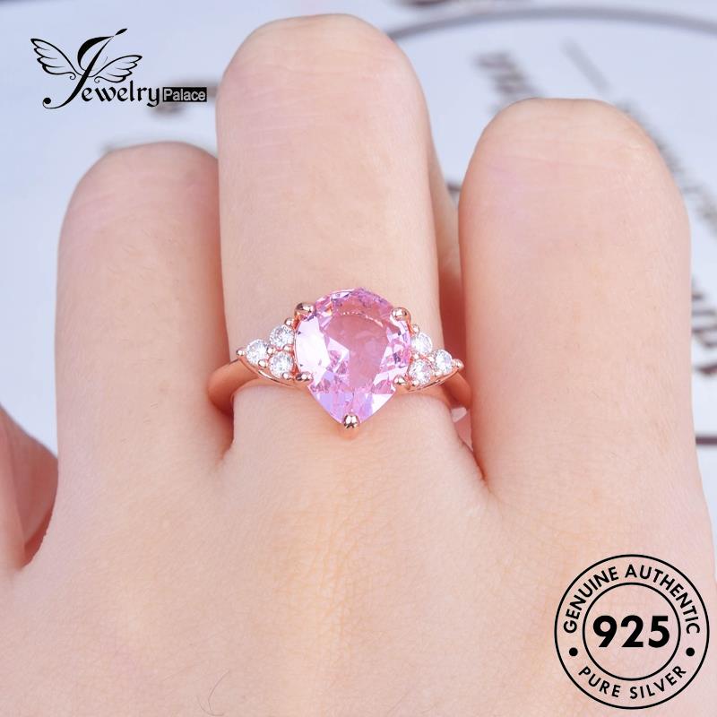 JEWELRYPALACE Murni Sterling Pink Perak Asli Original Silver Perhiasan Pear Silver Crystal Aksesori Diamond Vintage 925 Shape Kawin Wanita Cincin korea Nikah R2155