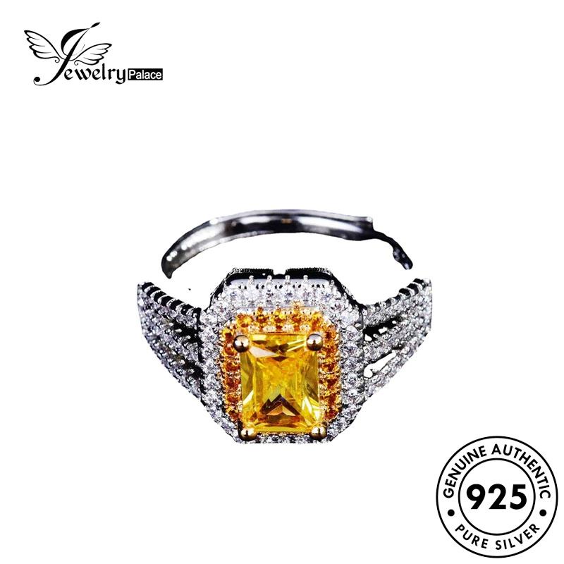 JEWELRYPALACE Kawin Murni Silver korea Silver Asli 925 Simple Citrine Perak Original Wanita Sterling Square Cincin Aksesori Perhiasan Nikah R2218