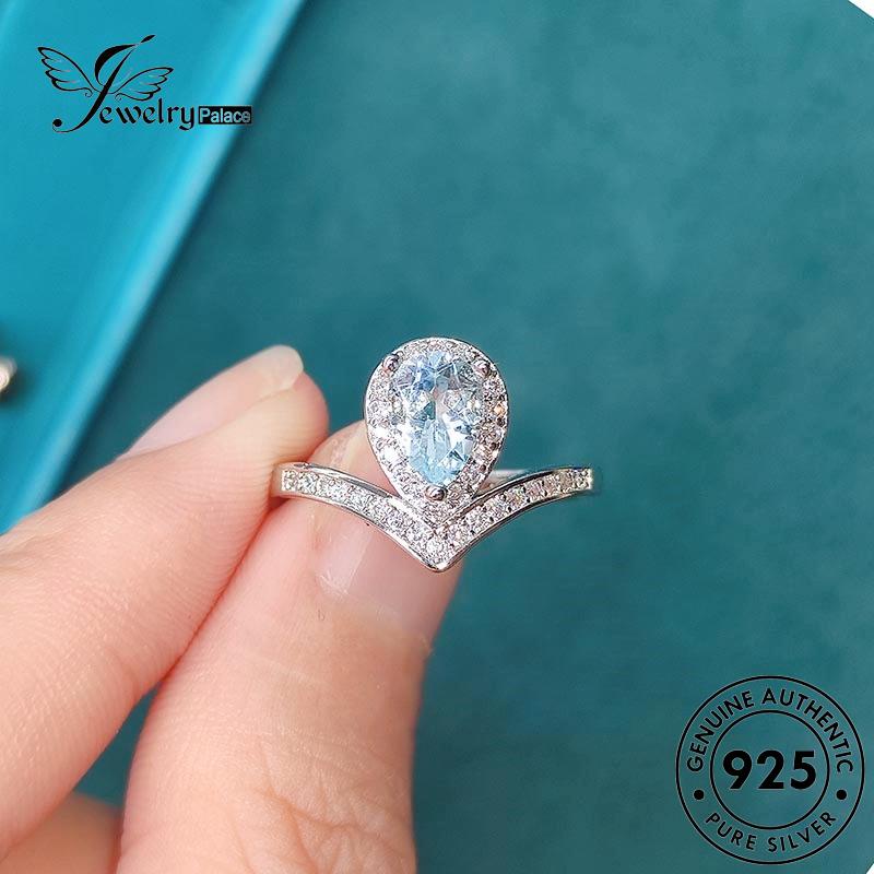 JEWELRYPALACE Silver Original Nikah Temperament Sterling Kawin Aquamarine Shape korea Aksesori Drop Perak Asli Perhiasan Cincin Murni Silver 925 Wanita R2238