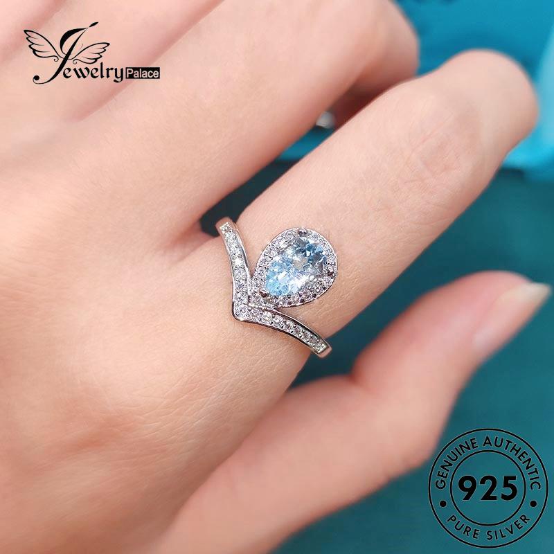 JEWELRYPALACE Silver Original Nikah Temperament Sterling Kawin Aquamarine Shape korea Aksesori Drop Perak Asli Perhiasan Cincin Murni Silver 925 Wanita R2238