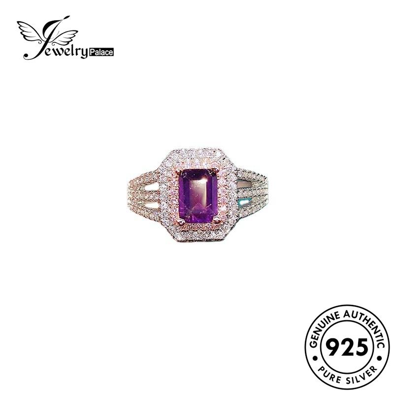 JEWELRYPALACE Perak korea Aksesori Nikah Original Asli 925 Wanita Temperament Kawin Perhiasan Cincin Silver Sterling Square Silver Amethyst Murni R2244