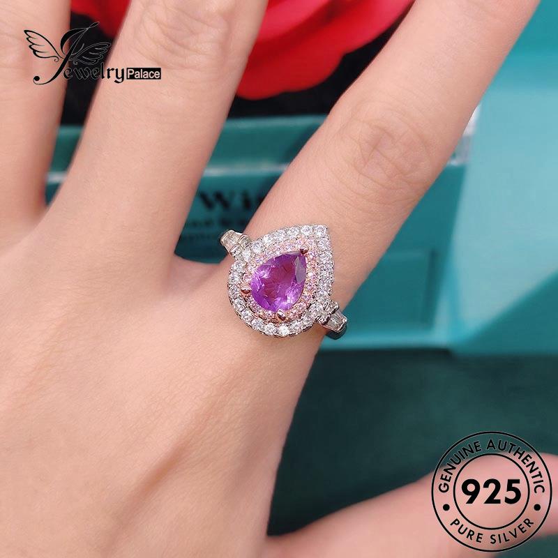 JEWELRYPALACE Asli Shape Nikah Perhiasan Silver Original Kawin Silver Murni Sterling 925 Pear Wanita Amethyst Aksesori Cincin korea Temperament Perak R2269