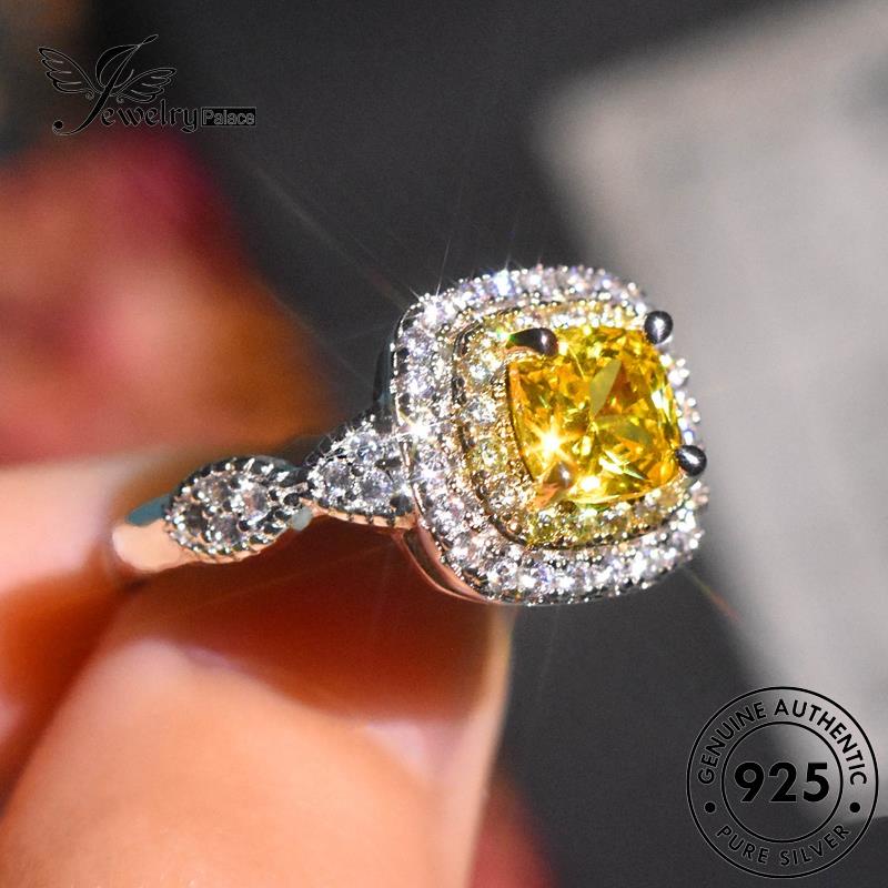 JEWELRYPALACE korea Sterling Asli Perhiasan Silver Square Nikah Wanita Aksesori 925 Citrine Original Perak Silver Murni Kawin Temperament Cincin R2483