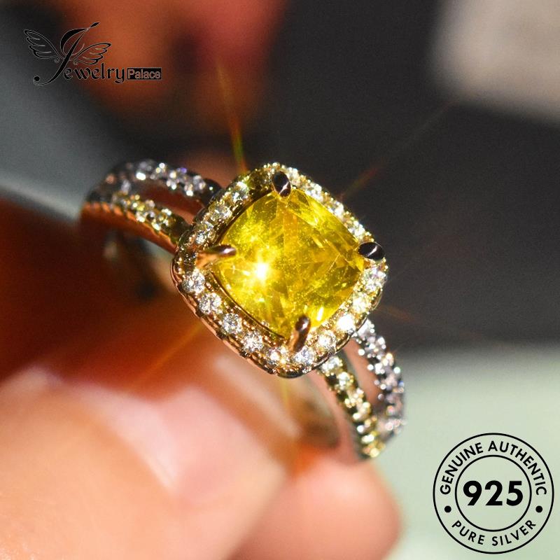 JEWELRYPALACE Nikah Asli Temperament Original Kawin 925 Cincin Perhiasan Citrine Wanita Perak Silver Sterling Aksesori korea Murni Silver Square R2487
