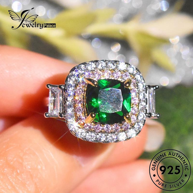 JEWELRYPALACE Luxury 925 Aksesori Silver Murni Cincin korea Wanita Nikah Emerald Kawin Square Original Perhiasan Perak Silver Sterling Asli R2495