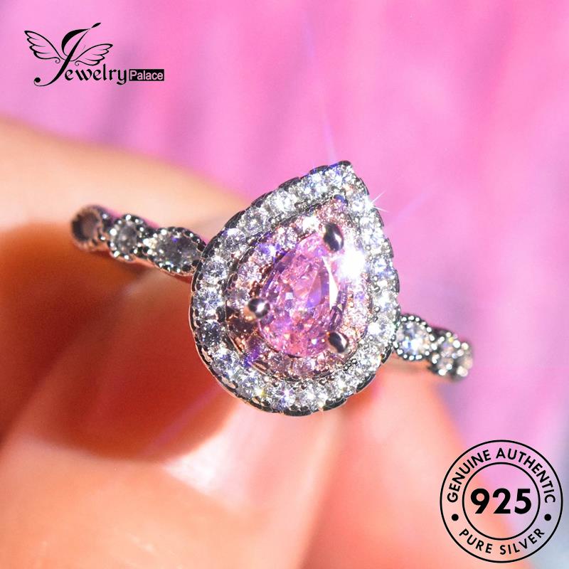 JEWELRYPALACE Temperament Perak Aksesori Shape Asli Wanita Original Kawin Crystal Pear Pink korea Perhiasan 925 Diamond Sterling Silver Nikah Silver Cincin Murni R2500