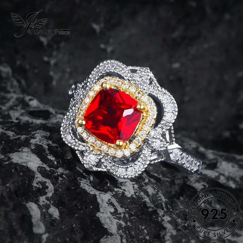 JEWELRYPALACE Gold Vintage Kawin Nikah Perak Cincin Aksesori Asli Engraved Murni Original Silver Wanita Perhiasan Silver 925 Ruby Sterling korea R2545