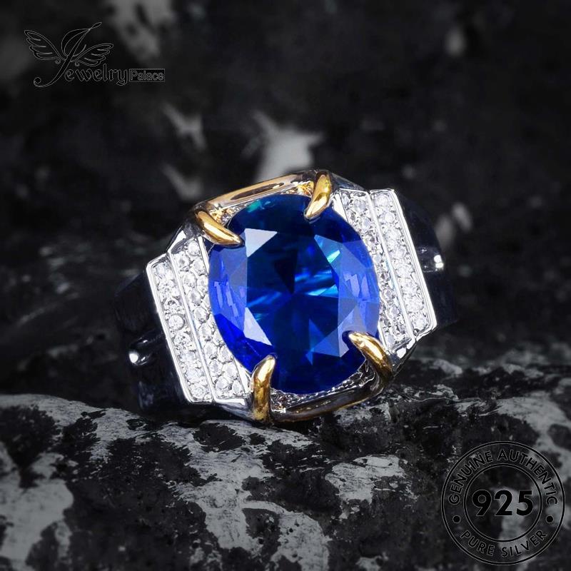 Jewelrypalace Cincin Perak Fashion Asli Sapphire Pria Oval925 R2554