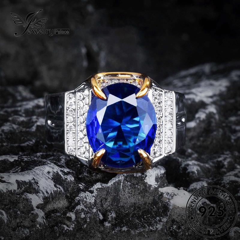 Jewelrypalace Cincin Perak Fashion Asli Sapphire Pria Oval925 R2554