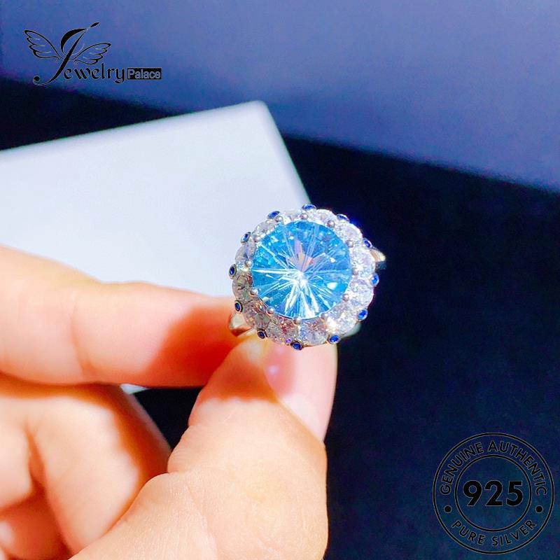 JEWELRYPALACE Circle korea Original Aquamarine Perak Cincin Silver Aksesori Wanita 925 Asli Nikah Murni Simple Kawin Perhiasan Sterling Silver R2529