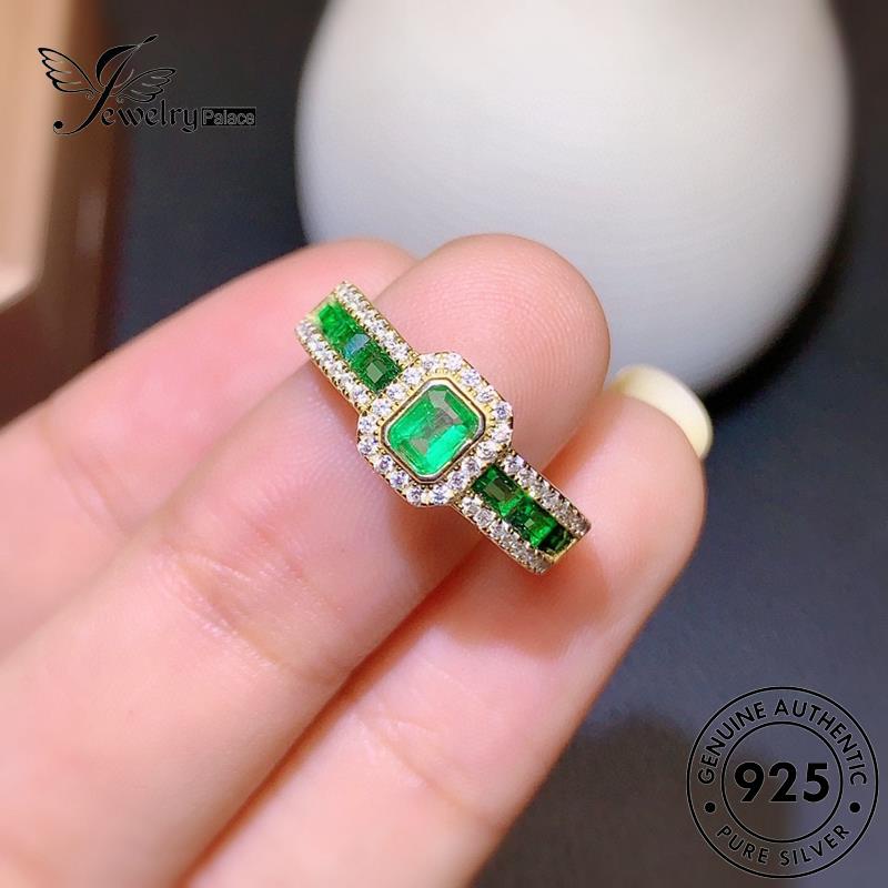 JEWELRYPALACE Asli Perhiasan Kawin Silver Perak Original Wanita Sterling Retro korea Murni Aksesori Cincin 925 Emerald Silver Nikah Square Gold R2536