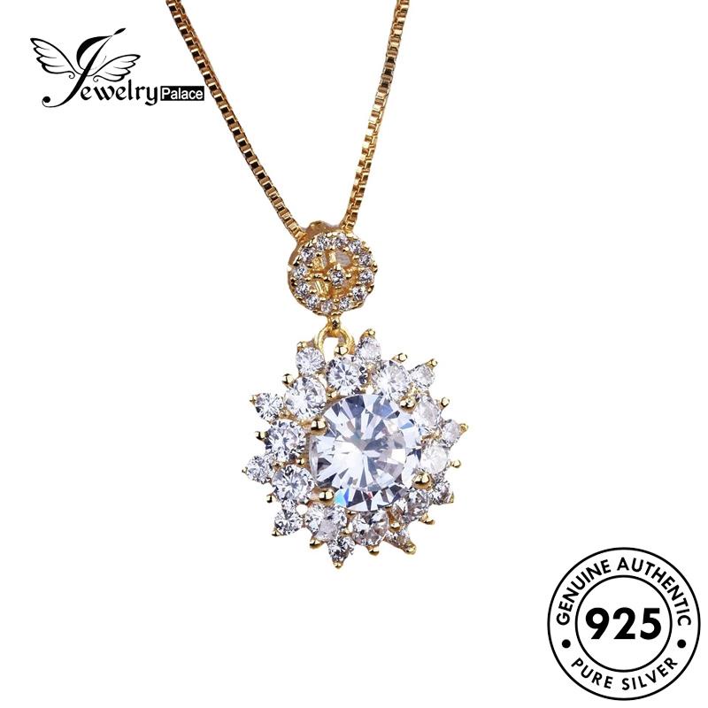 Jewelrypalace Berlian Perak Moissanite Asli Set Kalung Mewah Bunga Matahari Wanita925 S91