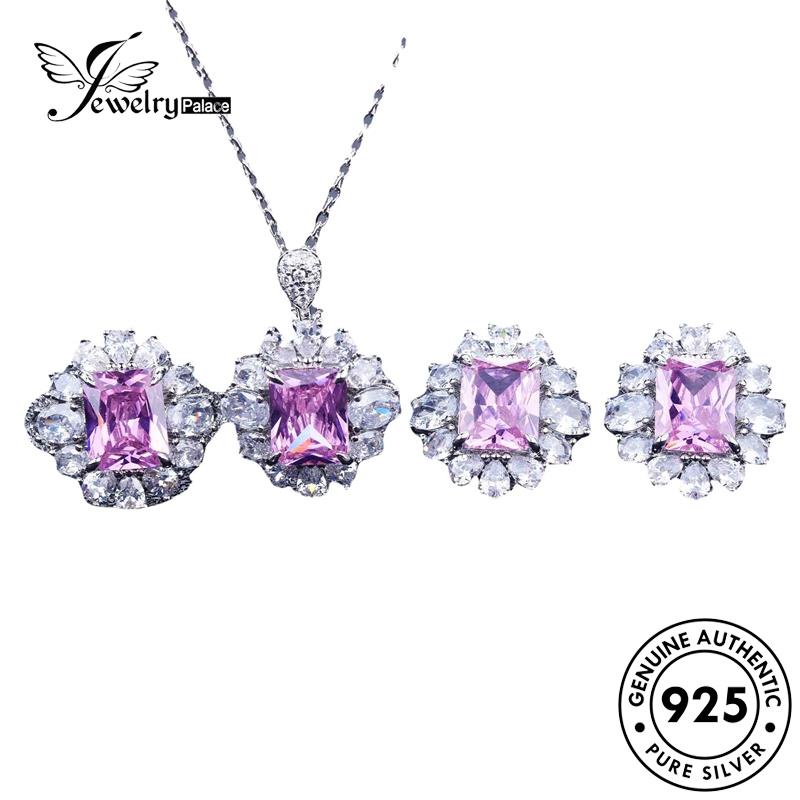 Jewelrypalace Pink Diamond Set Perak Kristal Kreativitas Kalung Wanita Asli925 S105