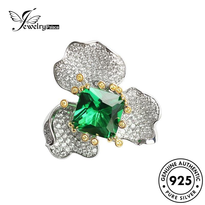 Jewelrypalace Set Emerald Asli Fashion Bunga Perak Wanita925 Kalung S106