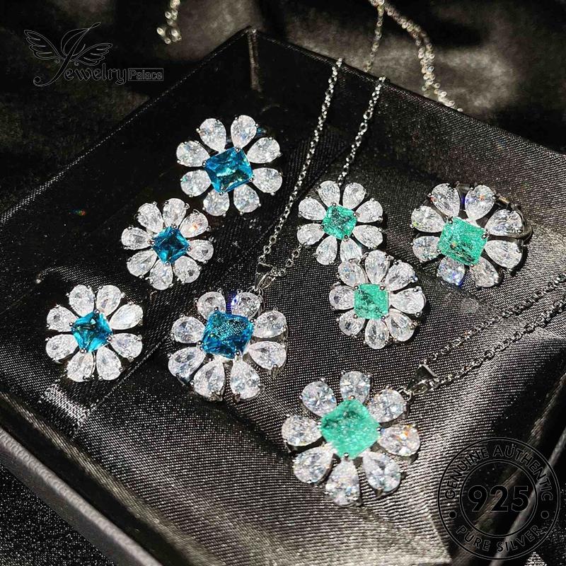 Jewelrypalace Wanita Fashion Bunga Kalung Set925 Aquamarine Perak Asli S132