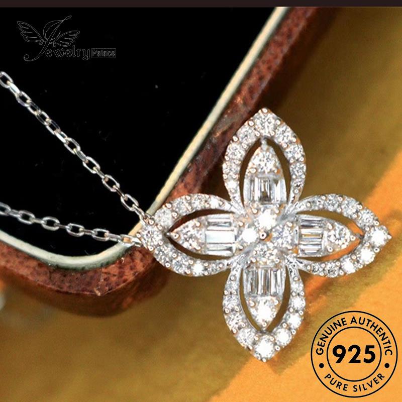 Jewelrypalace Wanita Moissanite Kalung Clover Temperamen Asli Set Berlian Perak925 S134